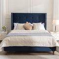 Upholstered Bed Frame, 54" Tall Headboard Wingback Upholstered Platform Bed Frame for Kids Teens Adults Bedroom Strong Wood Slats Support/No Box Spring Needed (Blue, King)