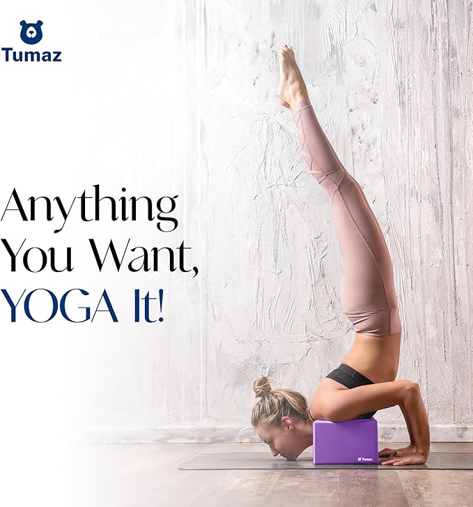 Tumaz Non-Slip Yoga Blocks 2-Pack - High Density/Lightweight EVA Foam & Natural Cork for Stability, Premium Set with E-Book Included