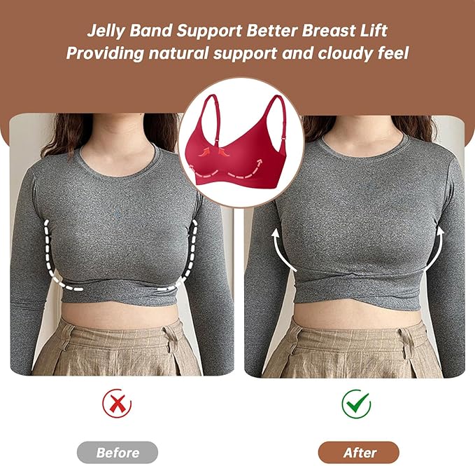 OEAK Womens Wireless Jelly Bras Comfortable Push Up Bra No Underwire Gel Bra Full Support Lift Everyday Seamless Tshirt Bras