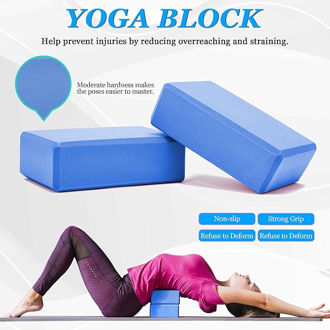 All in One Yoga Wheel Set, Soft Foam Roller Wheel for Back Pain & Stretching, Yoga Blocks 2 Pack with Strap, Trigger Point Therapy Massage Ball for Deep Tissue, Yoga Starter Kit for Beginner