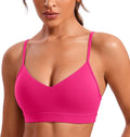 CRZ YOGA Butterluxe V-Neck Sports Bras for Women - Adjustable Thin Straps Padded Yoga Top Basic Wireless Camisole