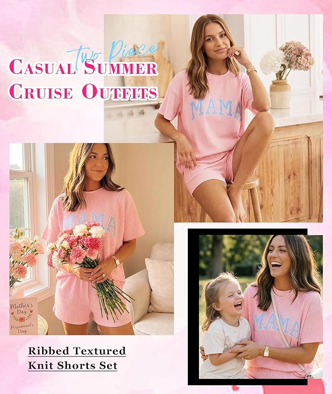 MARZXIN Women 2 Piece Shorts Set 2026 Casual Summer Cruise Outfits Ribbed Loose Short Sleeve Pocket Matching Lounge Sets