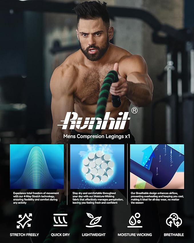 Runhit Men’s Compression Pants Running Tights Workout Leggings Athletic Base Layer Pants for Sports Yoga Basketball