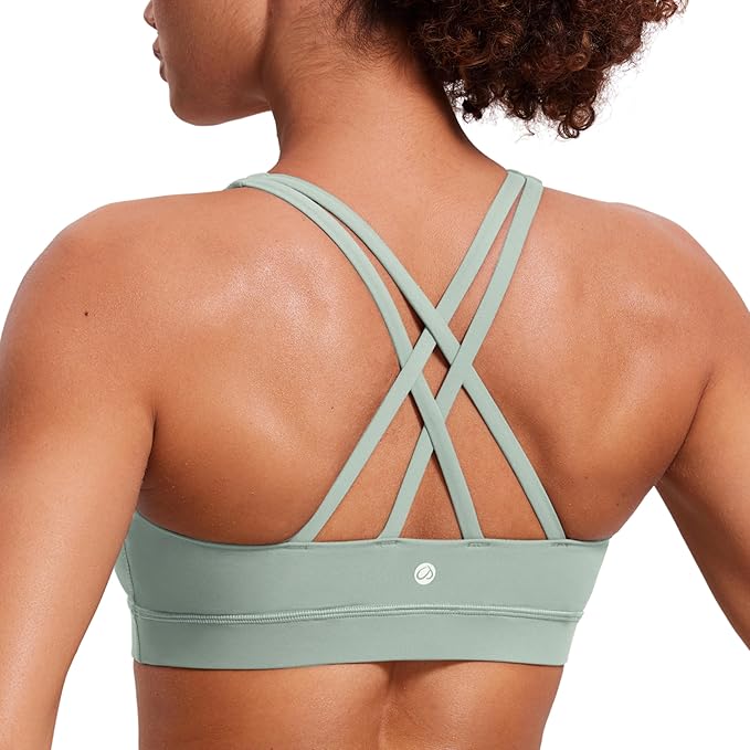 CRZ YOGA Naked Feeling Strappy Padded Sports Bras for Women - Fitness Workout Top Criss Cross Back Yoga Cami