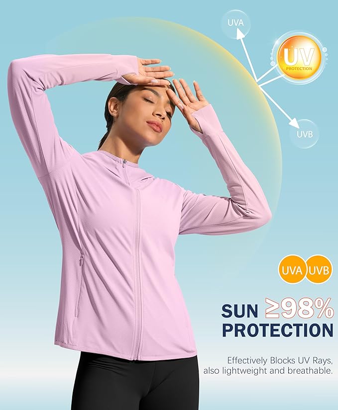Soothfeel Women's UPF 50+ Sun Protection Hoodie Jacket Lightweight Long Sleeve Sun Shirt for Women with Pocket Hiking Outdoor