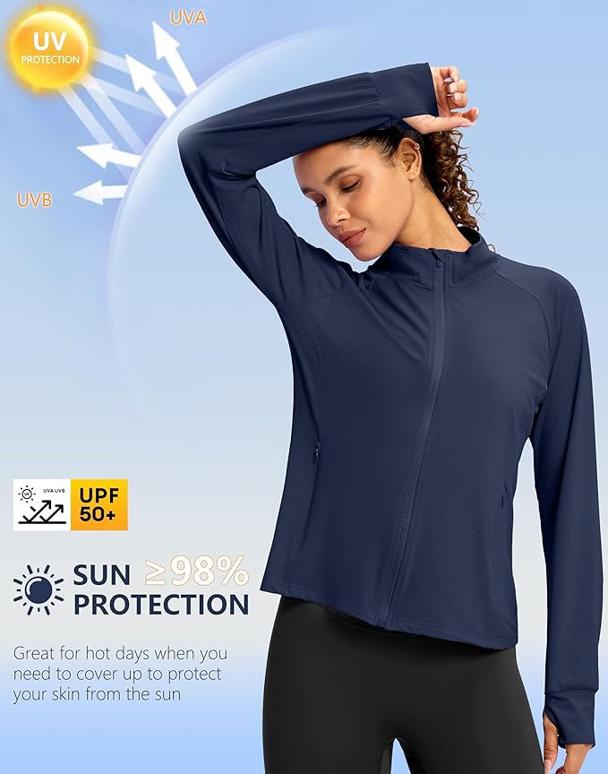 G Gradual Women's Lightweight Athletic Jacket Sun Protection UPF 50+ Zip Up 4 Pockets Long Sleeve Shirts Workout Running