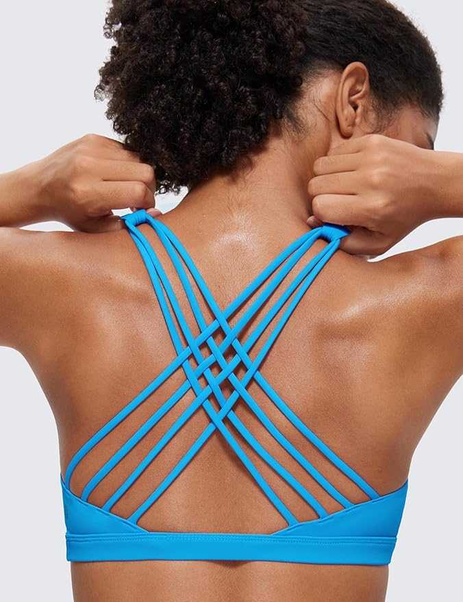 CRZ YOGA Naked Feeling Strappy Sports Bras for Women - Criss Cross Back Wireless Padded Cami Yoga Workout Top