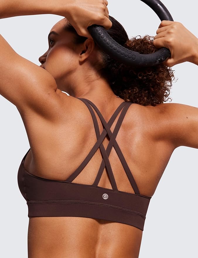 CRZ YOGA Naked Feeling Strappy Padded Sports Bras for Women - Fitness Workout Top Criss Cross Back Yoga Cami
