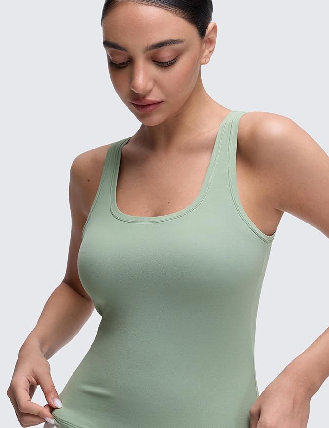 CRZ YOGA Softembrace Scoop Neck Tank Tops for Women - Casual Going Out Soft Double Lined Crop Basic Sleeveless Shirts