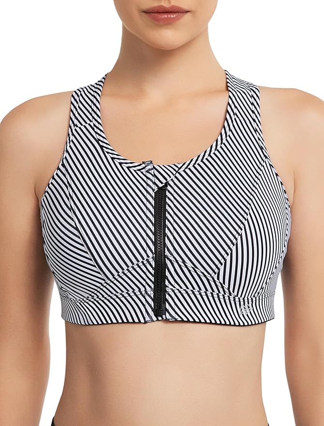 Yvette Zip Front Sports Bra - High Impact Sports Bras for Women Plus Size Workout Fitness Running