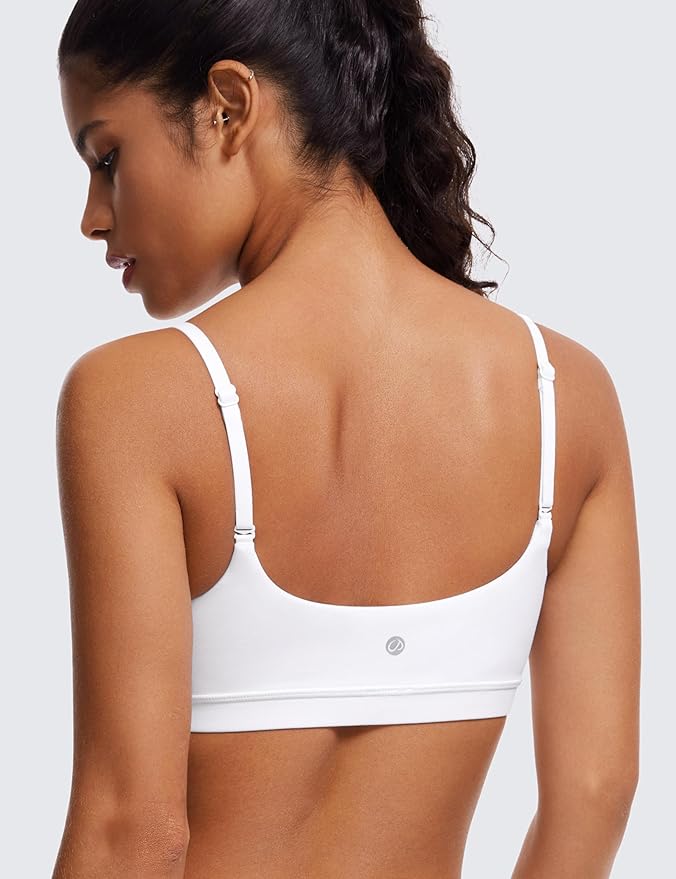 CRZ YOGA Butterluxe Adjustable Spaghetti Strap Sports Bras for Women - Scoop Neck Wireless Padded Yoga Workout Crop Top