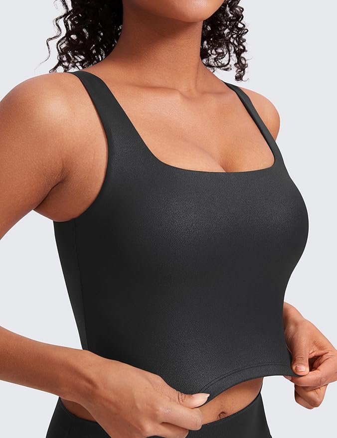 CRZ YOGA Butterluxe Square Neck Crop Tank Tops for Women - Workout Longline Sports Bras Padded Yoga Camisole