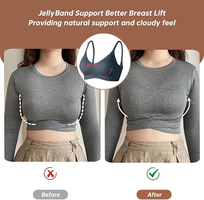 OEAK Womens Wireless Jelly Bras Comfortable Push Up Bra No Underwire Gel Bra Full Support Lift Everyday Seamless Tshirt Bras