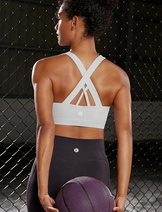 RUNNING GIRL Sports Bras for Women,Padded Strappy Sports Bras Criss-Cross Back Medium Support Sports Bras with Removable Cups