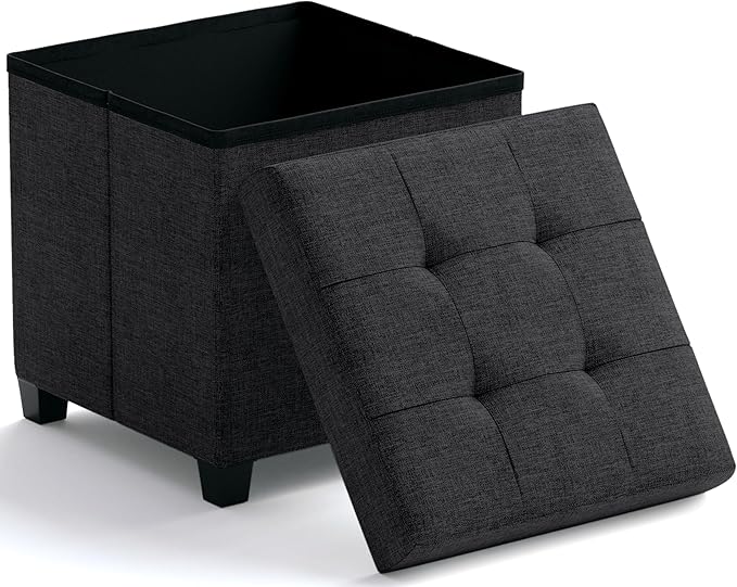 Ornavo Home Storage Ottoman with Legs, Square Cube Foot Rest Stool Seat, for Living Room, Bedroom, Home Office, Dorm - 15 x 15 x 15, Black