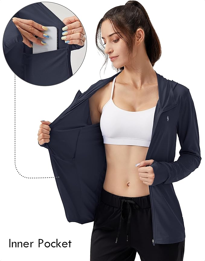 Soothfeel Women's UPF 50+ Sun Protection Hoodie Jacket Lightweight Long Sleeve Sun Shirt for Women with Pocket Hiking Outdoor