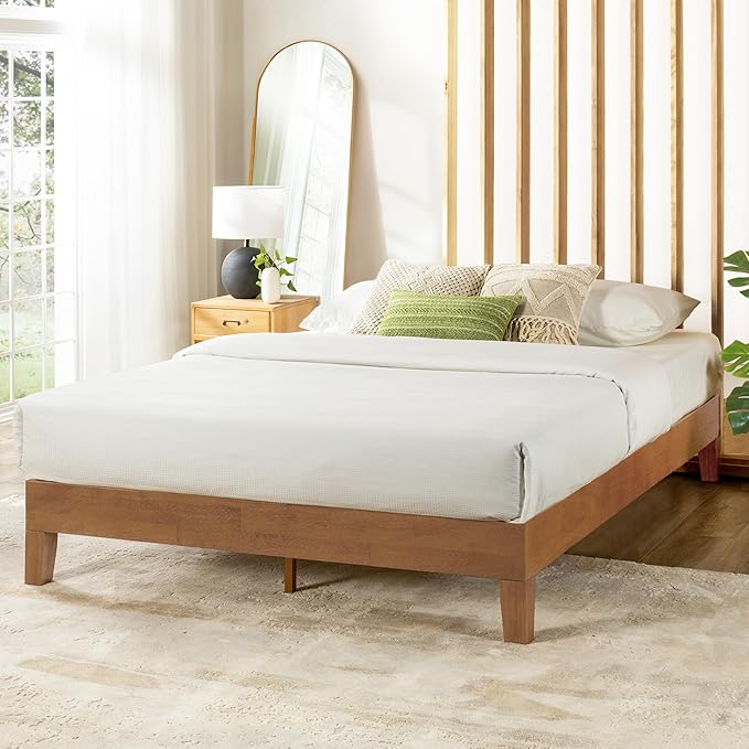 Mellow Naturalista Grand - 12 Inch Solid Wood Platform Bed with Wooden Slats - No Box Spring Needed - Queen (Natural Pine)