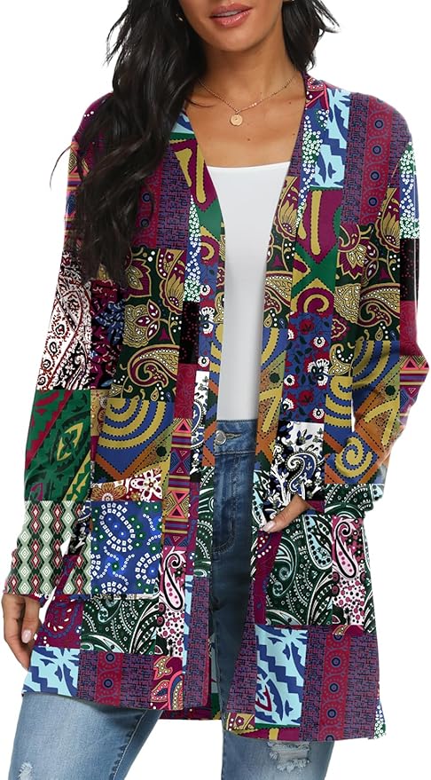 Womens Casual Lightweight with Pocketes Long Sleeve Open Front Cardigan