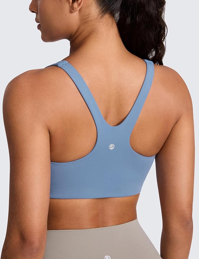 CRZ YOGA Butterlift Double Lined Square Neck Sports Bras for Women - Wireless V-Shaped Racerback Workout Yoga Top Non Padded