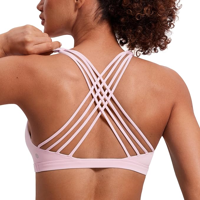 CRZ YOGA Naked Feeling Strappy Sports Bras for Women - Criss Cross Back Wireless Padded Cami Yoga Workout Top
