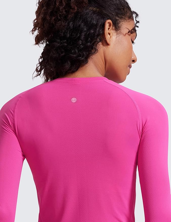 CRZ YOGA Seamless Long Sleeve Shirts for Women Waist Length - Workout Athletic Running Gym Yoga Tops Crewneck Breathable