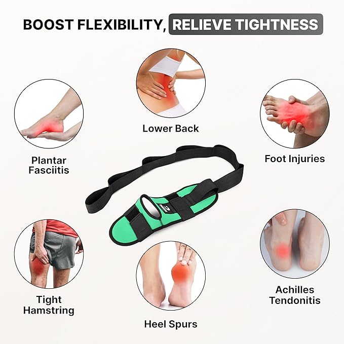 DMoose Fitness Foot & Calf Stretcher with Adjustable Padded Stretching Strap for Plantar Fasciitis, Hamstring, Heel Spurs and Achilles Tendonitis Relief - Yoga Leg Stretch Strap for Flexibility