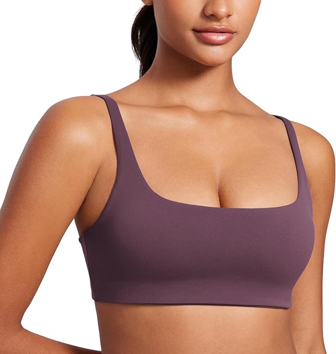 CRZ YOGA Butterluxe Square Neck Spaghetti Strap Sports Bras for Women - Low Coverage Yoga Wireless Padded Cami Crop Top