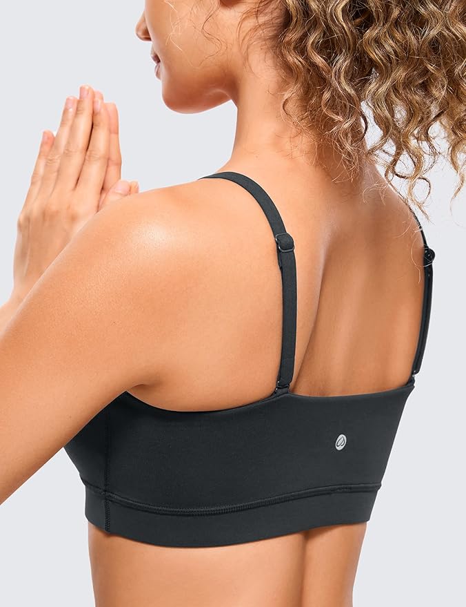 CRZ YOGA Butterluxe Womens Adjustable Spaghetti Thin Strap Sports Bra - Padded Wireless Square Neck Workout Yoga Clothes
