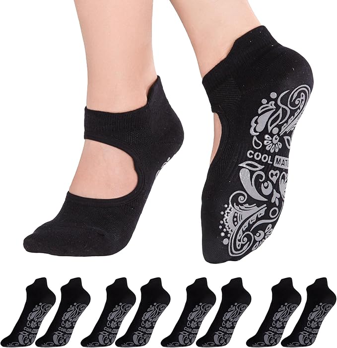 CoolMate Pilates Socks with Grips for Women, Yoga Socks, Crew Non Slip Women for Barre, Pilates Gifts for Women