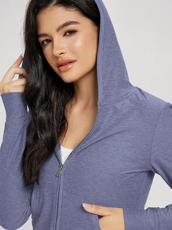 ODODOS Women's Full-Zip Cropped Hoodie - odSTRATUM Tech Ultra Soft UPF 50+ Hooded Jacket with Pockets