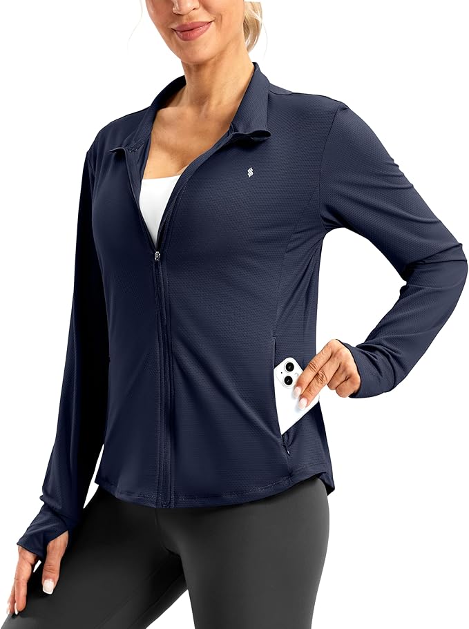 Soothfeel Women's UPF 50+ Lightweight Athletic Jackets Sun Protection Zip Up Long Sleeve Shirts Hiking Workout Outdoor Pocket