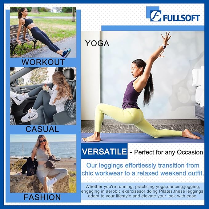 FULLSOFT Buttery Soft Leggings for Women - High Waisted Tummy Control No See Through Workout Yoga Cycling Tights Pants