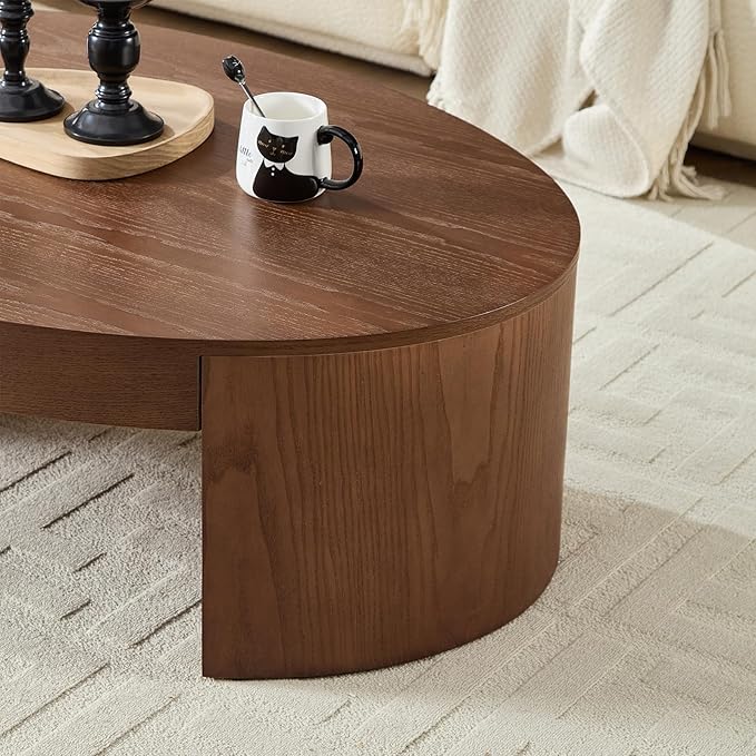 42.24” Modern Oval Coffee Table, MDF Center Table, Conference Table, Minimalist Accent Dinning Coffee Table for Living Room, Apartment,Office,Courtyard,No Assembly.(Walnut)