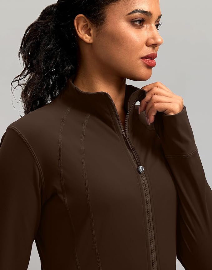 Women's Workout Jackets with 4 Pockets Zip Up Slim Fit Soft Fall Jacket for Yoga Running Athletic
