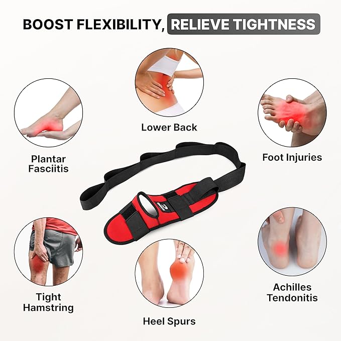 DMoose Fitness Foot & Calf Stretcher with Adjustable Padded Stretching Strap for Plantar Fasciitis, Hamstring, Heel Spurs and Achilles Tendonitis Relief - Yoga Leg Stretch Strap for Flexibility