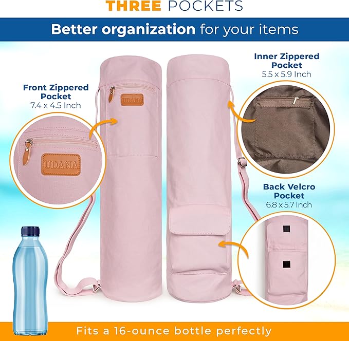 UDANA Yoga Mat Bag – Heavy Duty Canvas Carrier with 3 Pockets & Full Zip – Available in 3 Sizes (16L, 18L, 34L) - Multiple Colors