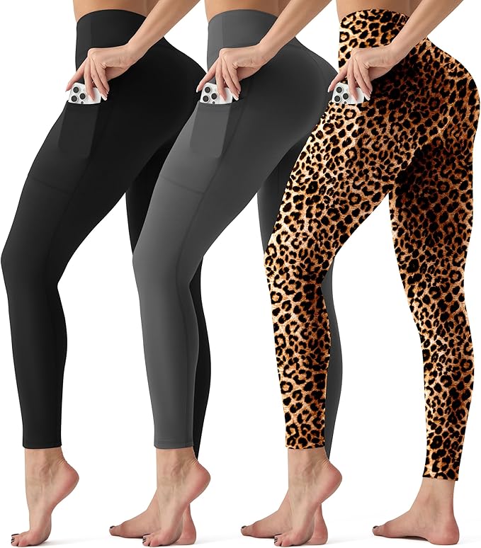 3 Pack Leggings with Pockets for Women,Butt Lift High Waisted Tummy Control Workout Yoga Pants Reg & Plus Size