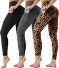 3 Pack Leggings with Pockets for Women,Butt Lift High Waisted Tummy Control Workout Yoga Pants Reg & Plus Size