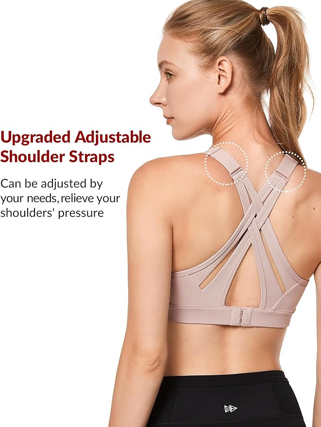 Yvette Sports Bra High Impact Adjustable Criss Cross Back, Full Support for Large Bust No Bounce
