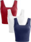 OLCHEE Womens 3 Pack Crop Tank Tops Basic Seamless Ribbed Sleeveless Square Neck Workout Top Summer Exercise Yoga Gym Shirts