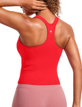 CRZ YOGA Seamless Ribbed Scoop Neck Tank Top for Women - Workout Racerback Padded Athletic Camisole with Built in Bra
