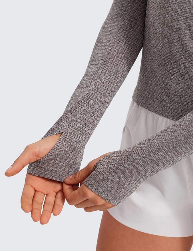 CRZ YOGA Seamless Long Sleeve Shirts for Women Waist Length - Workout Athletic Running Gym Yoga Tops Crewneck Breathable
