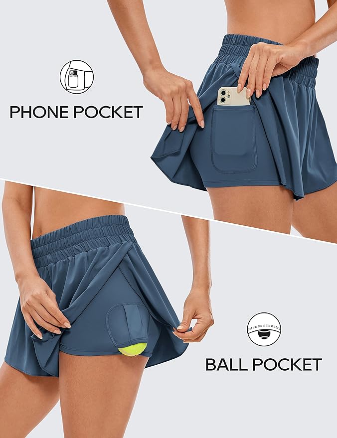 CRZ YOGA 2 in 1 Split Flowy Running Shorts for Women 3" - High Waisted Quick Dry Skirts for Tennis Workout Athletic Lounge