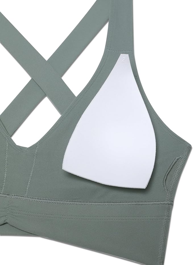 CRZ YOGA Butterluxe Ruched Longline Sports Bras for Women - V Neck Padded Yoga Tank Wide Straps Cross Back Crop Tops
