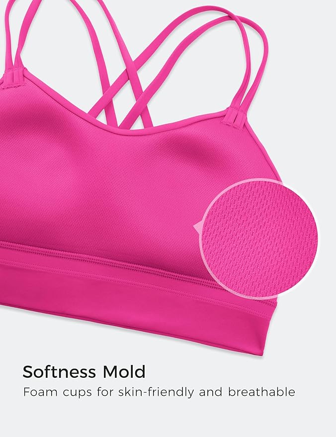 CRZ YOGA Softness Mold Butterluxe Strappy Longline Sports Bras for Women - Double Spaghetti Strap Workout Yoga Crop Top