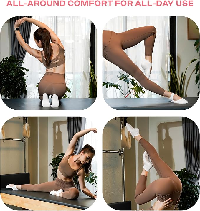 CoolMate Pilates Socks with Grips for Women, Yoga Socks, Crew Non Slip Women for Barre, Pilates Gifts for Women