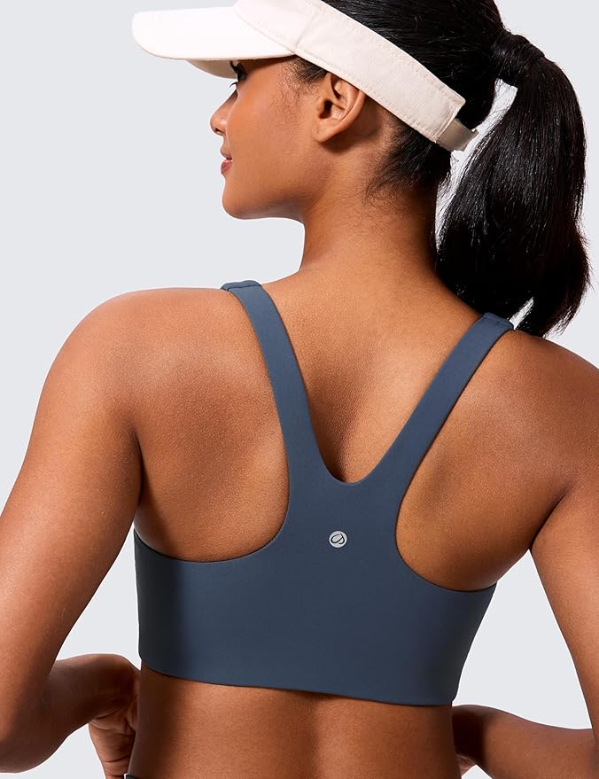 CRZ YOGA Butterlift Double Lined Square Neck Sports Bras for Women - Wireless V-Shaped Racerback Workout Yoga Top Non Padded