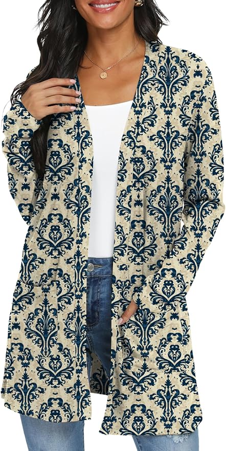 Womens Casual Lightweight with Pocketes Long Sleeve Open Front Cardigan