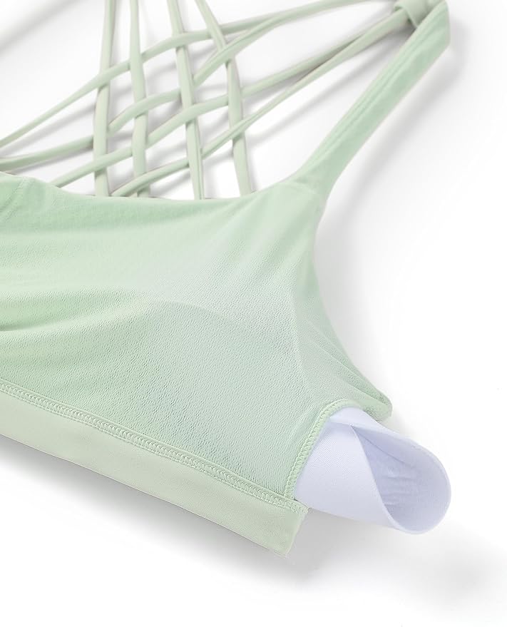 CRZ YOGA Naked Feeling Strappy Sports Bras for Women - Criss Cross Back Wireless Padded Cami Yoga Workout Top