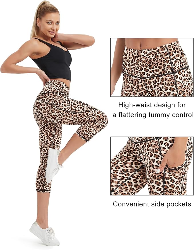 Stelle Women's Capri Yoga Pants with Pockets Essential High Waisted Leggings for Workout